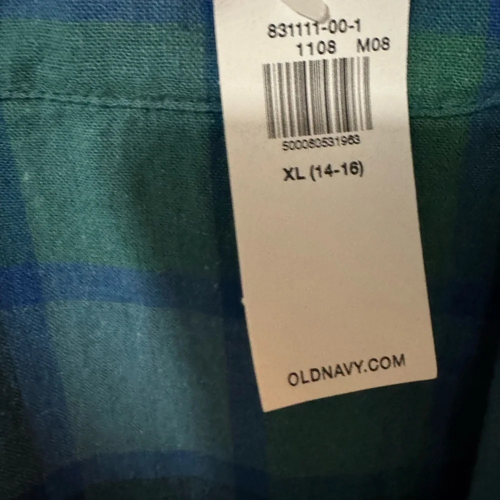 Old Navy Youth Casual Plaid Shirt in Blue and Green